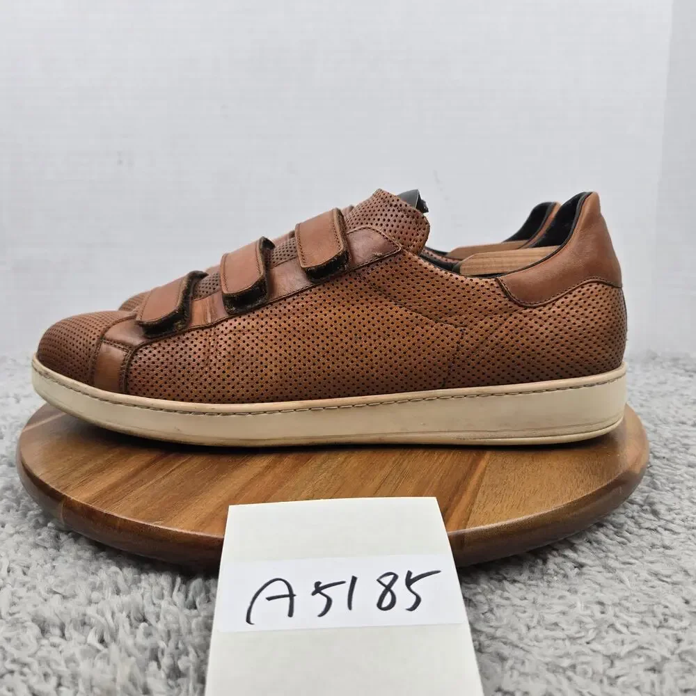 To Boot New York Mens 12 Cognac Brown Perforated Leather Triple Strap Trainer